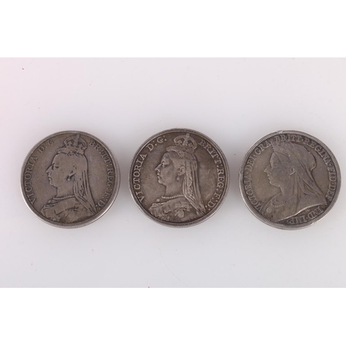 635 - UNITED KINGDOM Queen Victoria (1837-1901) silver crowns 1887 jubilee bust, 1890 jubilee bust and 189... 