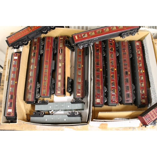 99 - O gauge model railway, a group of thirteen kit built coaches other rolling stock including LMS 3rd c... 