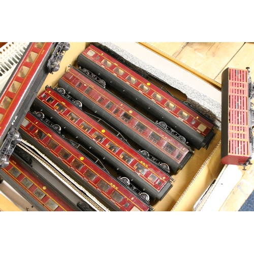 99 - O gauge model railway, a group of thirteen kit built coaches other rolling stock including LMS 3rd c... 