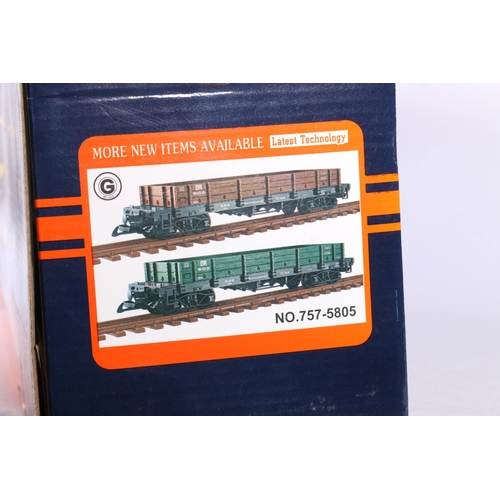 25 - Train G gauge model railways, a 757-5805 double flatbed bogie wagon pack 99-03-95, and 757-5806 Mobi... 