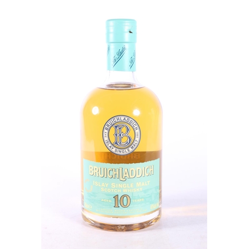 379 - BRUICHLADDICH 10 year old Islay single malt Scotch whisky 70cl 46% abv. with metal tube and GLENDRON... 