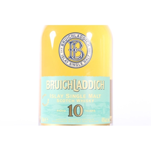 379 - BRUICHLADDICH 10 year old Islay single malt Scotch whisky 70cl 46% abv. with metal tube and GLENDRON... 