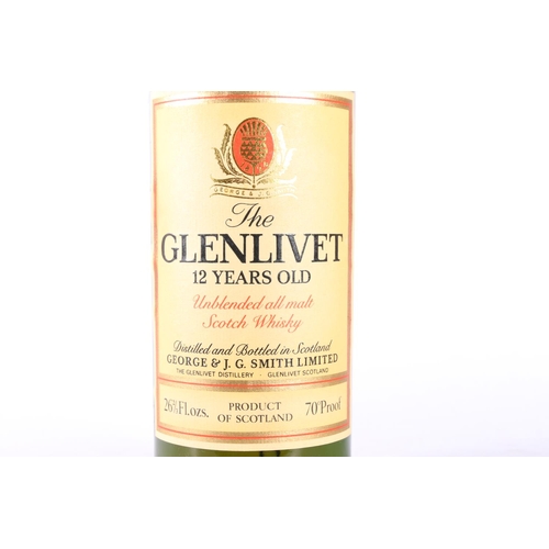 386 - THE GLENLIVET 12 year old unblended all malt Scotch whisky 26 2/3 fluid ounces 70° proof boxed, ... 