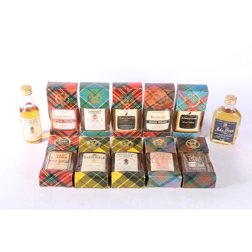 387 - Gordon and Macphail whisky miniatures in tartan boxes including LINKWOOD 100° proof, BALBLAIR 10... 