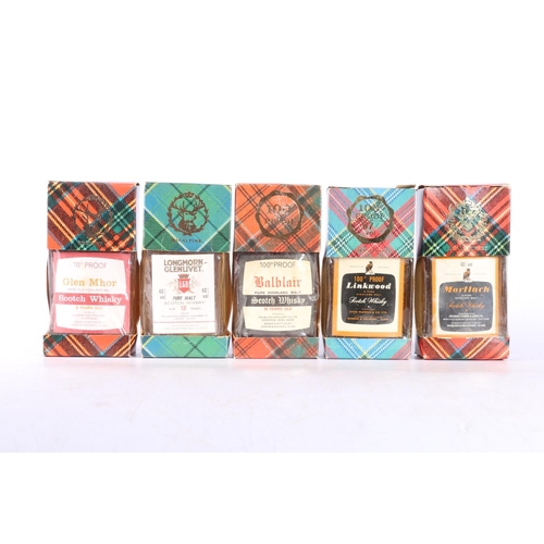 387 - Gordon and Macphail whisky miniatures in tartan boxes including LINKWOOD 100° proof, BALBLAIR 10... 