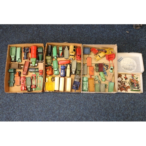 184 - Dinky Toys playworn diecast model vehicles including Petrol tanker, Loud Speaker Van, Ambulance, Com... 