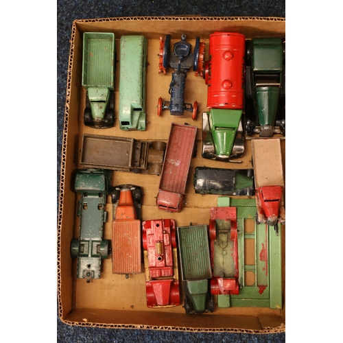 184 - Dinky Toys playworn diecast model vehicles including Petrol tanker, Loud Speaker Van, Ambulance, Com... 