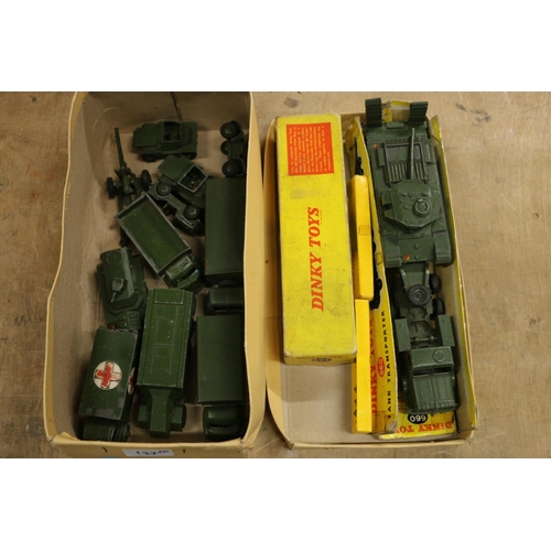 187 - Dinky Toy diecast army related vehicles to include 603 Army Personnel Private Seated boxed, 697 25-p... 