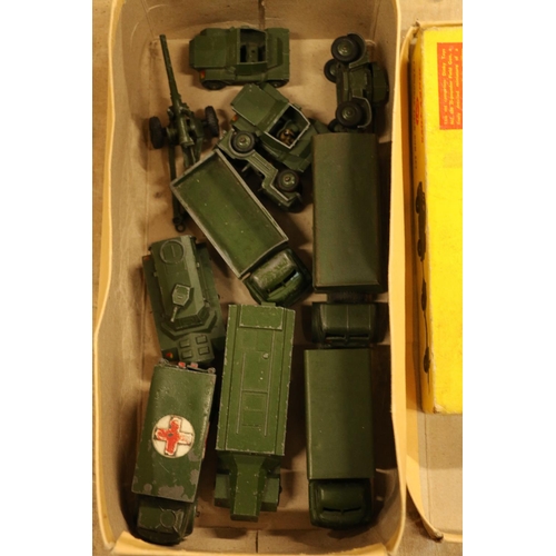 187 - Dinky Toy diecast army related vehicles to include 603 Army Personnel Private Seated boxed, 697 25-p... 