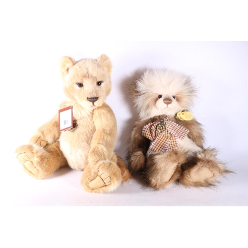 283 - Plush bear from Charlie Bears named Whoopsie Daisy, and a plush lioness named Lyra, designed by Isab... 