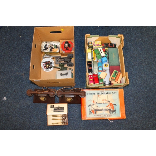 193 - The Kay Telephone Set boxed, The BGL Morse Telegraph Set boxed, Britains filed gun, metal model of a... 