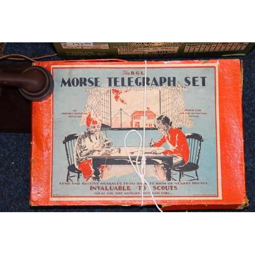 193 - The Kay Telephone Set boxed, The BGL Morse Telegraph Set boxed, Britains filed gun, metal model of a... 