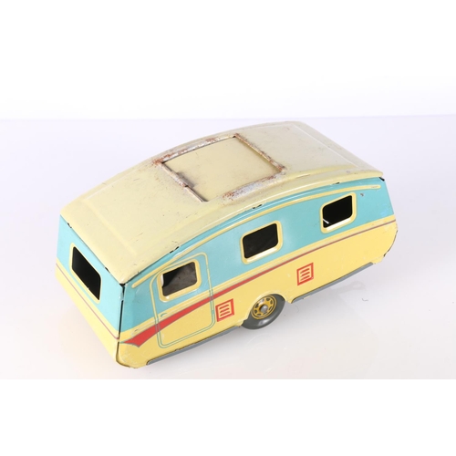 222 - Mettoy 907 Joytown Garage with The Streamline De Luxe Touring Car and Caravan, boxed.