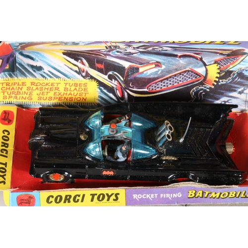 228 - Corgi Toys 267 diecast rocket firing Batmobile with Batman and Robin, first type example without tow... 