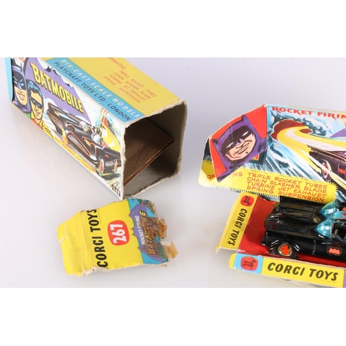 228 - Corgi Toys 267 diecast rocket firing Batmobile with Batman and Robin, first type example without tow... 