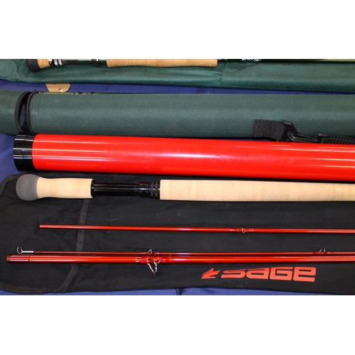 411 - Shakespeare Trion three piece fishing rod 11' 330cm #7/8 in rod tube case. Sage Method three piece f... 