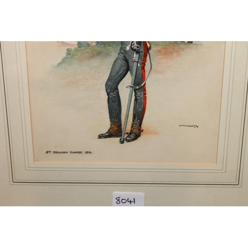 845 - J M FARQUHAR (early 20th century) 3rd Dragoon Guards 1816, watercolour, signed lower right, 32cm x 2... 