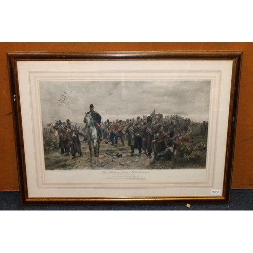 855 - After LADY BUTLER The Return of Inkerman 1854, Fine Art Society print, image size 35cm x 62cm, frame... 