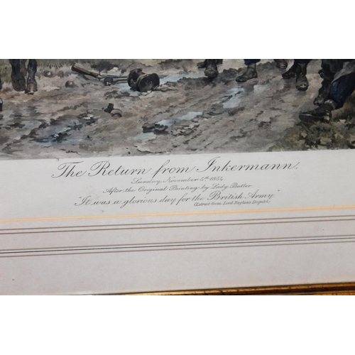 855 - After LADY BUTLER The Return of Inkerman 1854, Fine Art Society print, image size 35cm x 62cm, frame... 