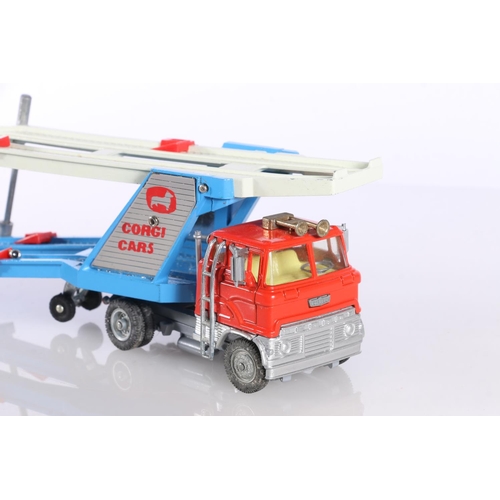 234 - Corgi Major Toys 1143 Aerial Rescue Truck, 1138 Car Transporter with Ford Tilt Cab H Series Tractor,... 