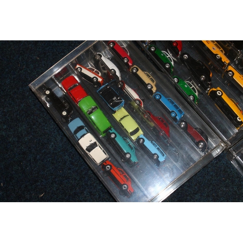 196 - Large collection of model vehicles held in perspex cases, makers including Amercom, Oxford, Vanguard... 