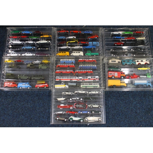 197 - Large collection of model vehicles held in perspex cases, makers including Welly, Amercom, Oxford, V... 