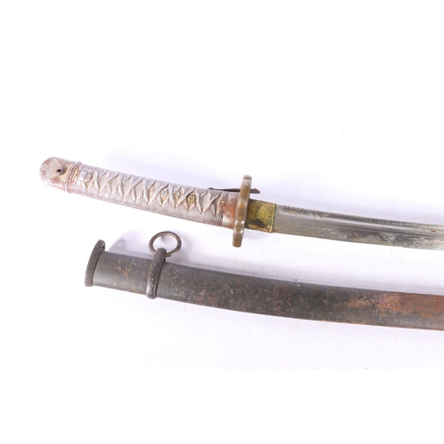 786 - Japanese katana sword having curving 70cm long blade, the blade numbered '61278', pierced bronze tsu... 