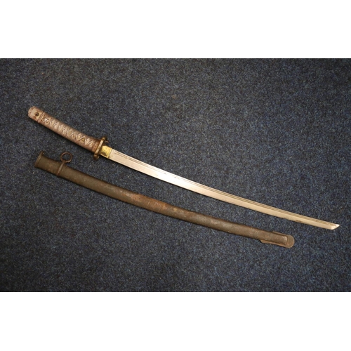 786 - Japanese katana sword having curving 70cm long blade, the blade numbered '61278', pierced bronze tsu... 