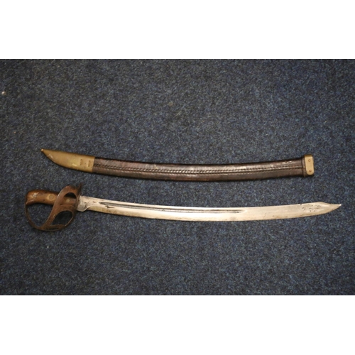 789 - Dutch Klewang naval type short sword, the curving fullered blade with ricasso stamped 'Hembrug', woo... 