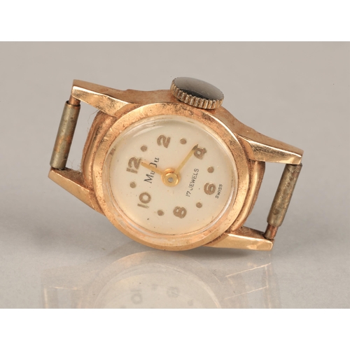 64 - 18ct gold marked MuDu ladies wristwatch, no strap.