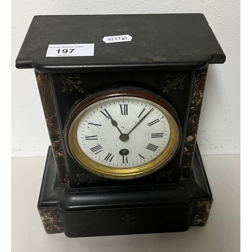 197 - Black marble mantel clock,