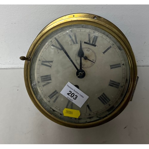 203 - Brass cased ship's clock by Cooke Hull, approximately 18cm x 18cm.