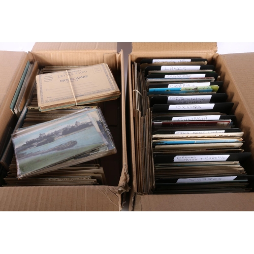 442 - Two boxes containing approximately 1500 postcards, mostly of English topographical interest, one box... 