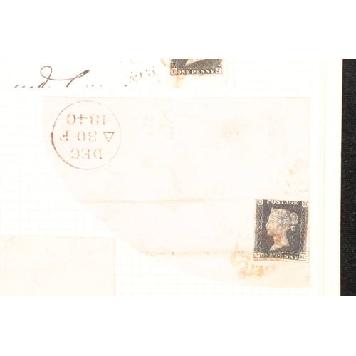 526 - GREAT BRITAIN GB Queen Victoria QV 1d penny black PJ with red Maltese cross cancel on partial cover ... 