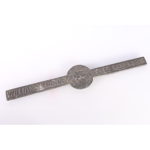 698 - Williams Harvey & Co Ltd Mellanear tin ingot, 41cm long.