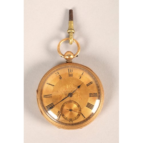 71 - Victorian 18ct open face pocket watch with subsidiary dial, 124.2g.