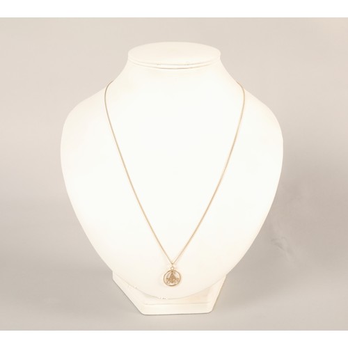 73 - 9ct gold Masonic pendant on 9ct gold necklace, 4.4g.