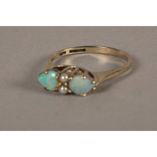 75 - Ladies 9 ct golf opal & seed pearl ring, 2.5g.