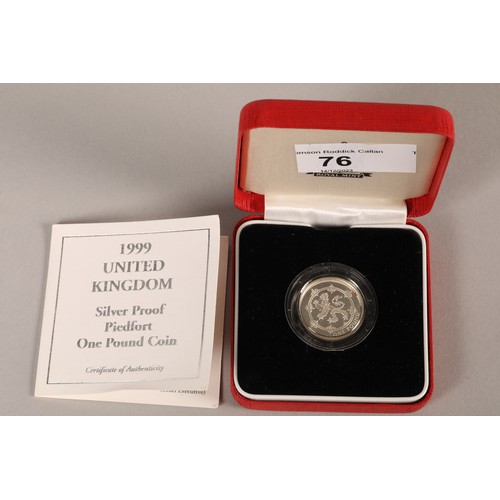 76 - 1999 United Kingdom Silver Proof Piedfort One Pound Coin, 18.8g.