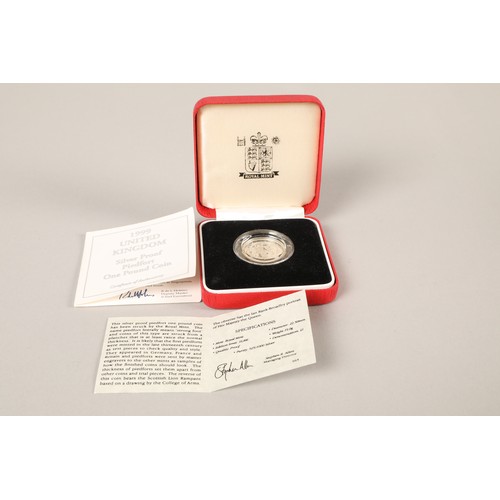 76 - 1999 United Kingdom Silver Proof Piedfort One Pound Coin, 18.8g.