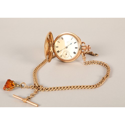 80 - Gold plated pocket watch with a gold plated double Albert chain.