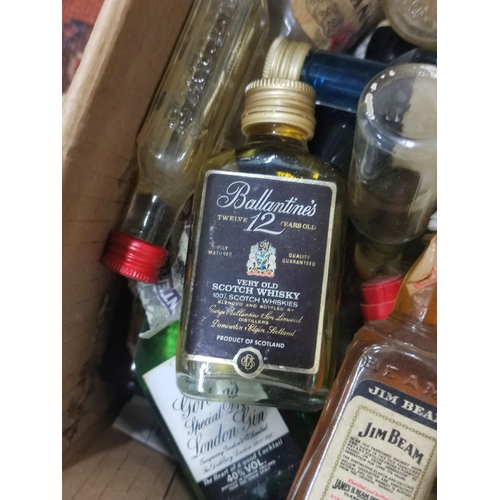 13E - Box of miniatures comprising mostly of brandy, Bourbon rum and vodka. Also to inclue some blended wh... 