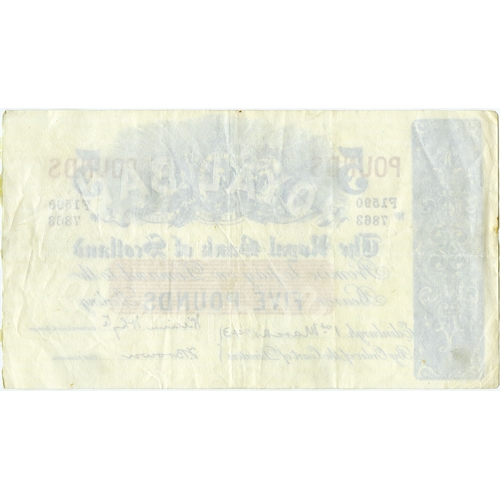 677 - THE ROYAL BANK OF SCOTLAND five pound £5 banknote 1st March 1943, hand signed William Whyte an... 