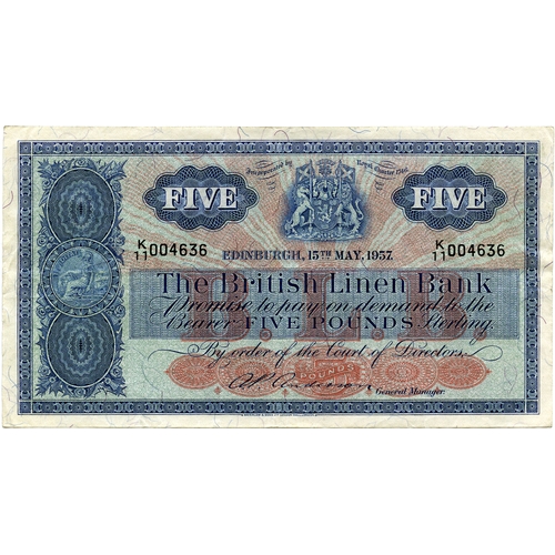 679 - THE BRITISH LINEN BANK five pound £5 banknote 12 th December 1947, Mackenzie, F/8 31/56, VF, S... 