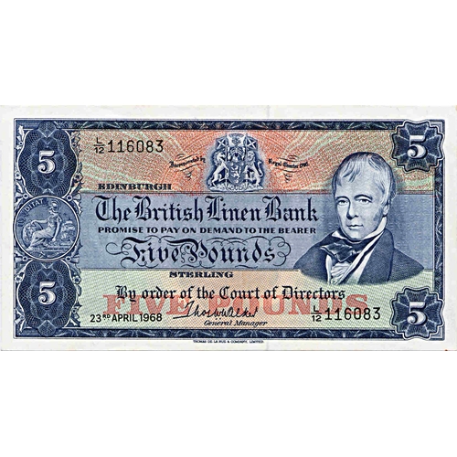 682 - THE BRITISH LINEN BANK five pound £5 banknote  20th October 1962, Anderson, E/12 637910, ... 