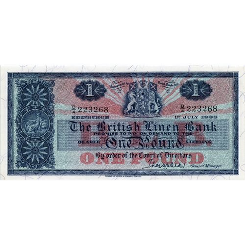 683 - THE BRITISH LINEN BANK one pound banknote 15th April 1960, N/3 261261 aVF, N/3 399933 ... 