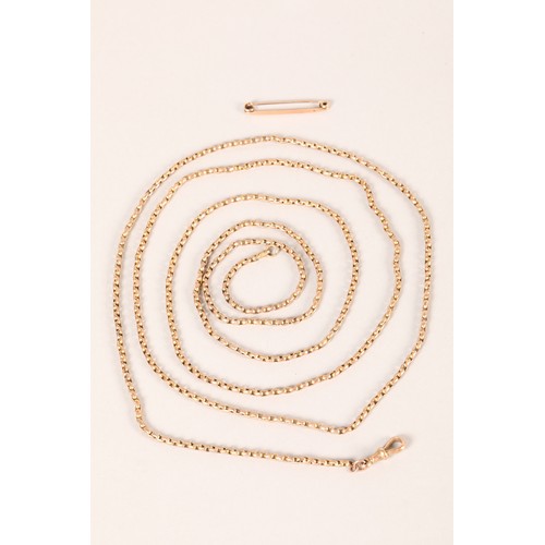 91 - 9ct rose gold beltcher chain with 9ct rose gold safety pin. total weight 30.4 grams