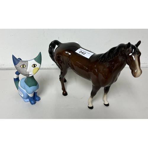 242 - Royal Doulton horse figure & Goebel figure of cat (2).