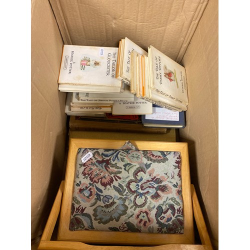 343 - Assorted Beatrix Potter books, sewing box, etc.