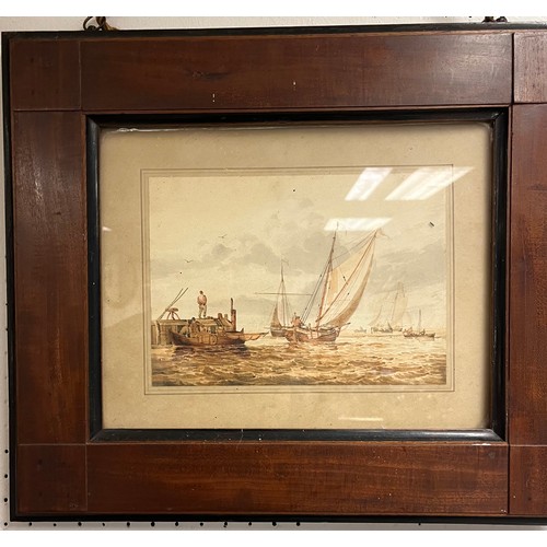 368 - Pair of framed watercolours, moored fishing boats, 16cm x 22cm, (provenance: Christies, Lot 320, 20/... 